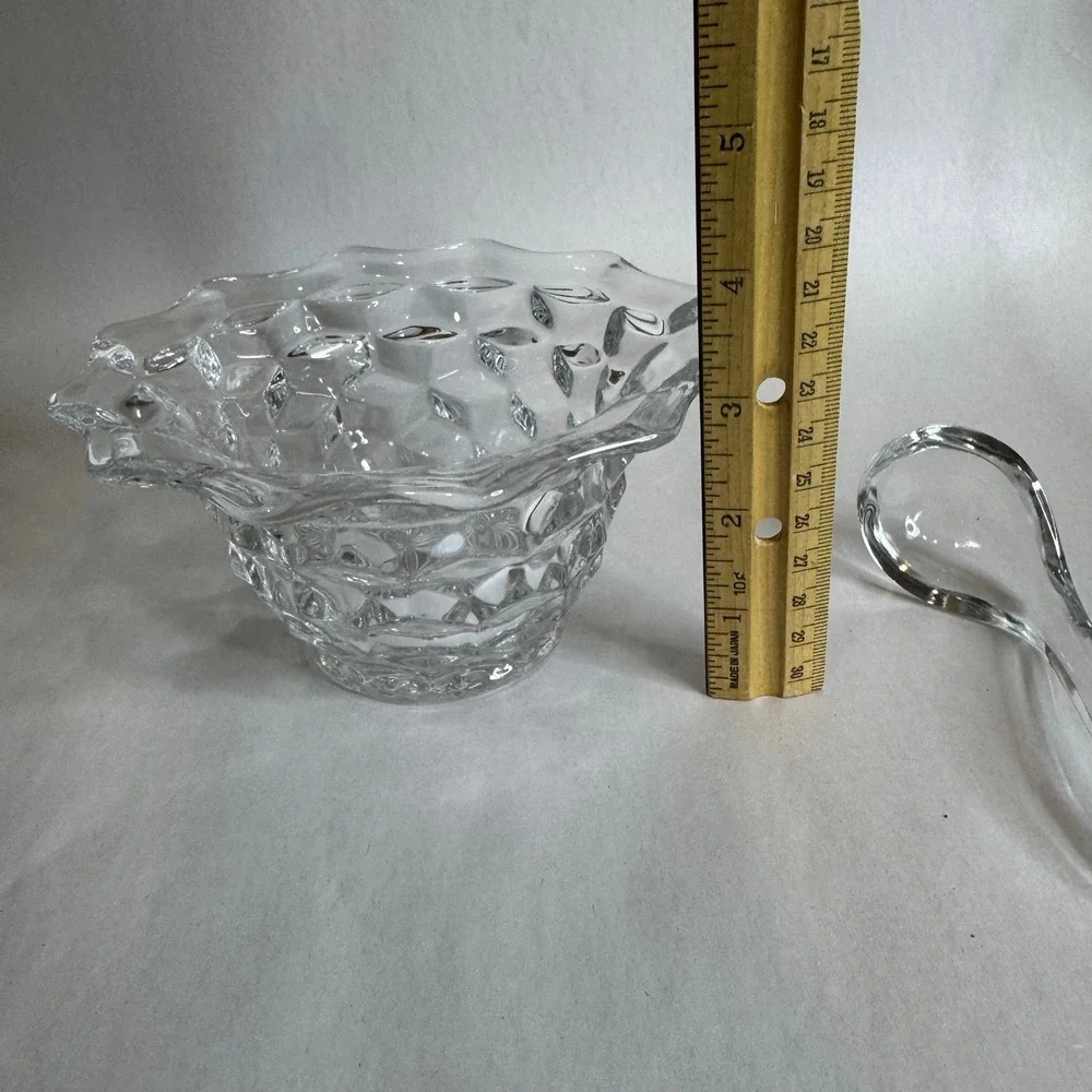 Vintage Fostoria American Clear‎ Glass Mayonnaise Bowl with Ladle Ruffled Edge
